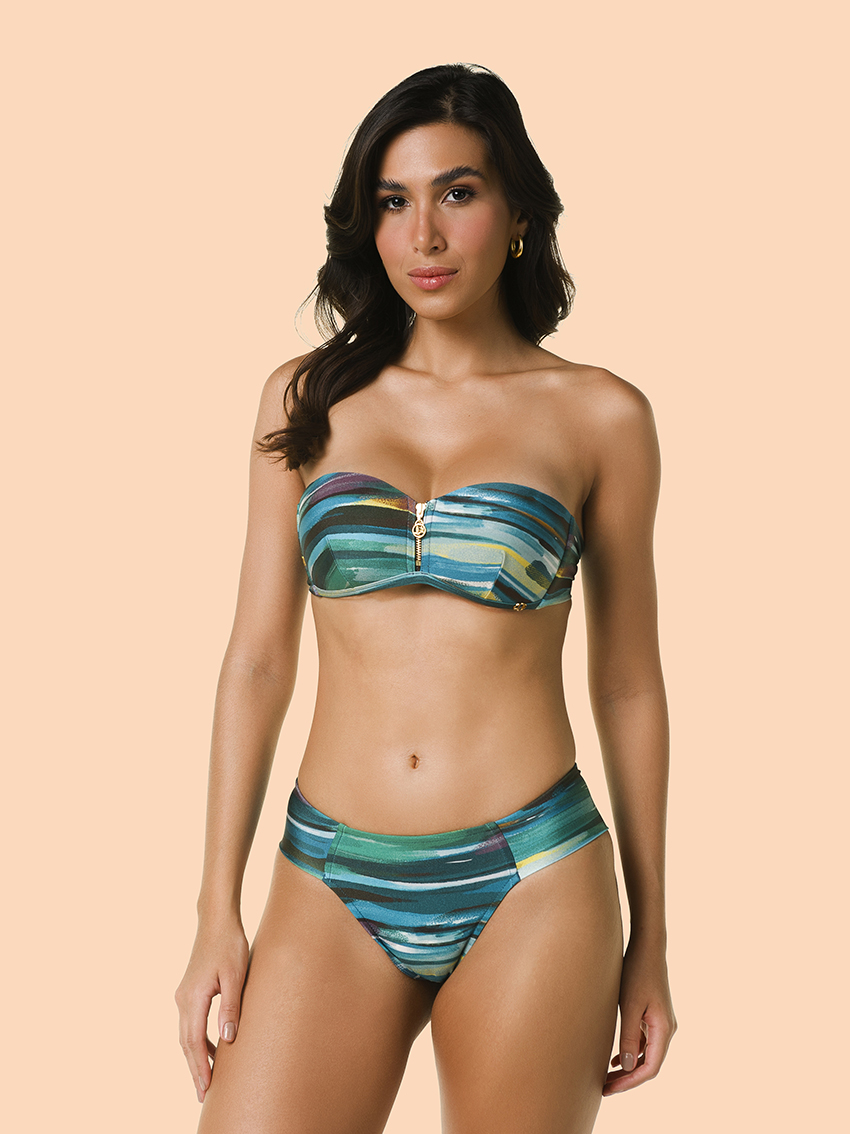 Top Bandeau Zíper + Calcinha Caleçon 